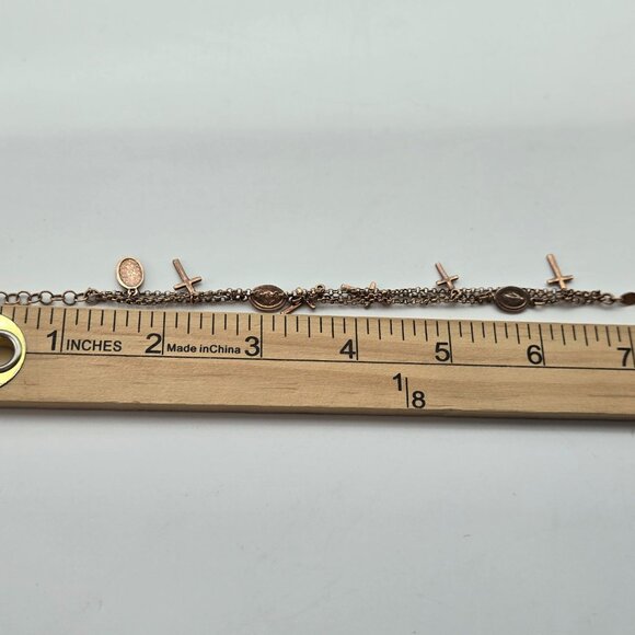 Dyadema Italian 925 Sterling Silver Multi-Chain Bracelet Cross Miraculous Medal - Picture 8 of 9